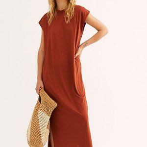 Free People Cotton All Day Long Midi T-Shirt Dress - Rust